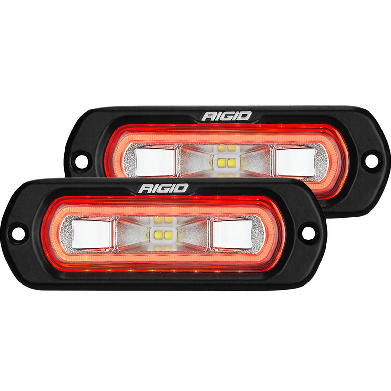 Rigid SR-L Series Spreader Flush Mounts with Red Halo Pair on a studio background: A pair of black SR-L flush mount spreader lights with lit red halos on a white background
