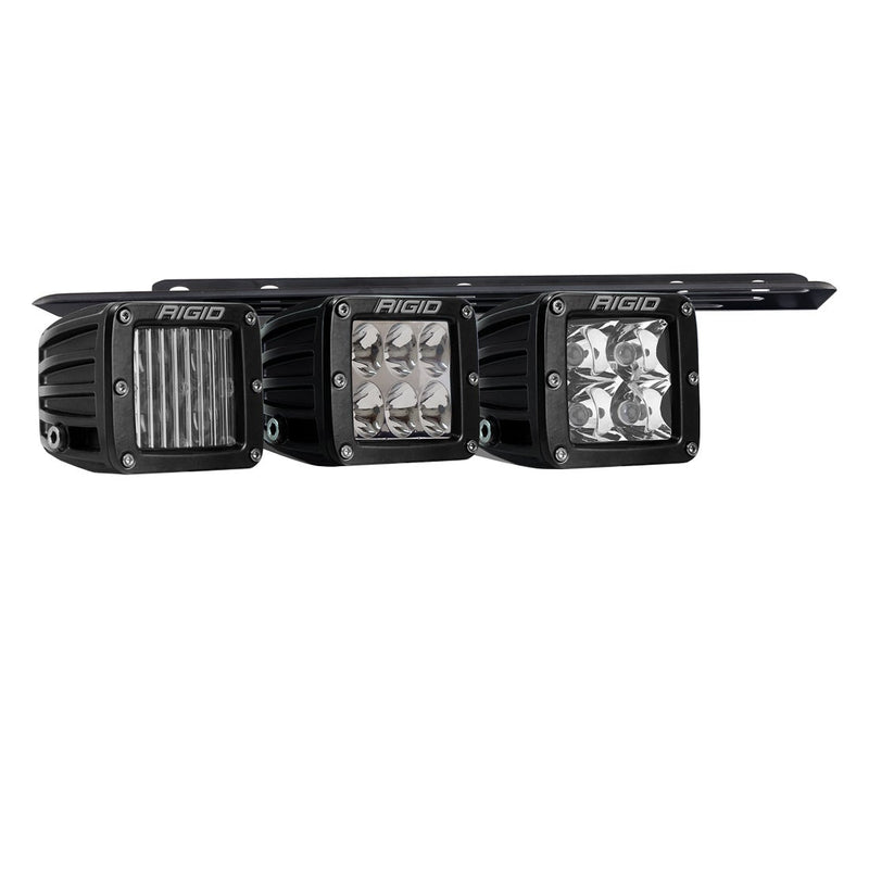 Rigid Triple Fog Light Kit on a studio background: three square D-Series pods mounted on a long black fog bracket on white