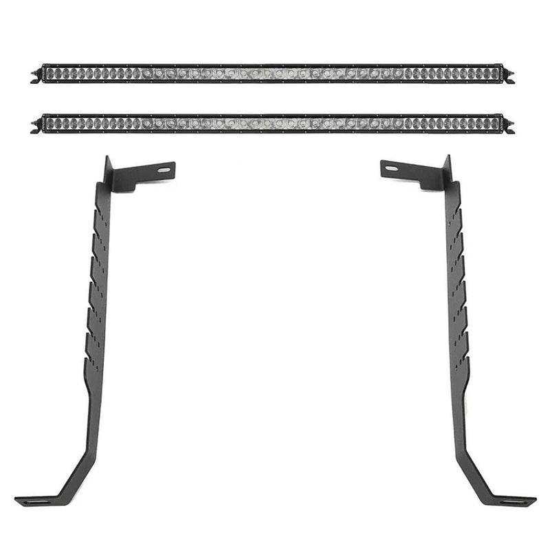Rigid SR-Series 40" Spot/Drive Behind the Grille Light Kit: single-row LED light bar shown front and back above two long black grille mounting brackets, on white