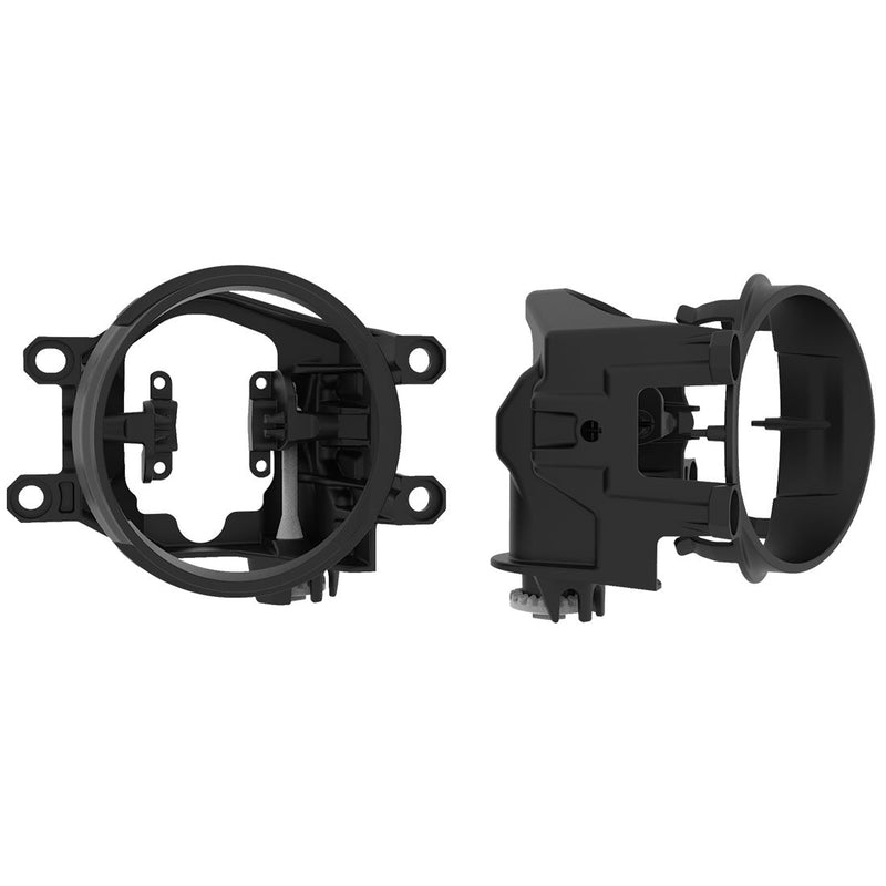 Rigid Fog Mount Brackets: two black 360-Series fog light mounting brackets, front and side views, on white