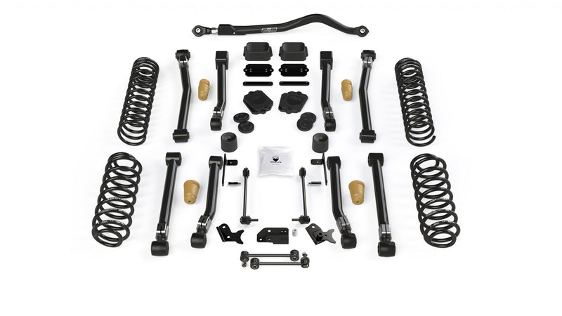 TeraFlex Alpine Short Arm Suspension System, shown on a studio background: TeraFlex short-arm lift kit with springs, eight control arms, track bar and Falcon bump stops on white
