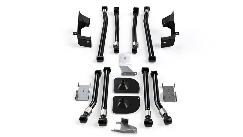 TeraFlex Alpine front long control arm & 2" rear stretch kit on a white background