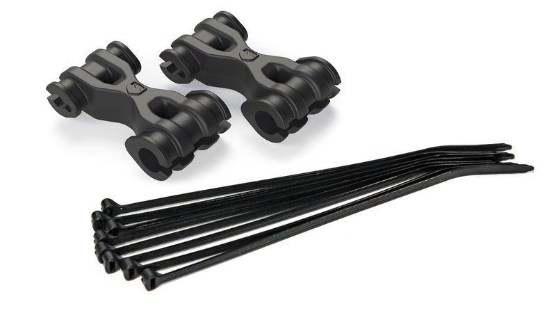 TeraFlex Brake Component, shown on a studio background: rendered two black dual-hose clamps and six black cable ties on white