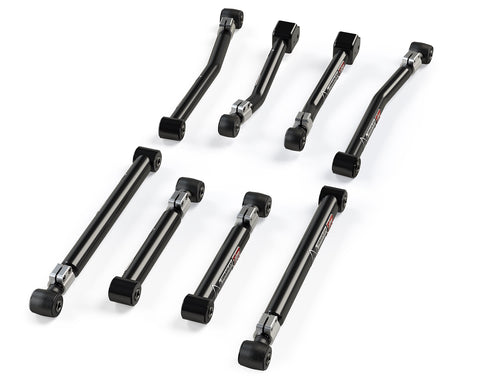 TeraFlex Control Arm, shown on a studio background: eight black TeraFlex Alpine IR short adjustable control arms on white