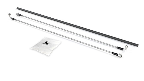 TeraFlex Extended-Travel Accessory Kit, shown on a studio background: rendered two braided brake lines, a black sleeve tube and a TeraFlex hardware bag on white