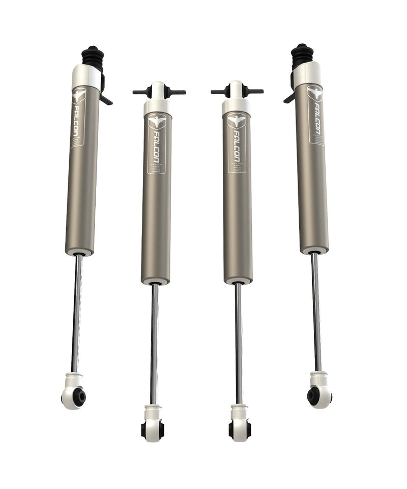 Set of four TeraFlex Falcon 1.1 monotube shocks on a white background