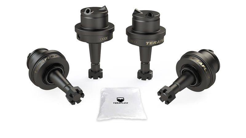 TeraFlex HD Steering Component, shown on a studio background: four TeraFlex HD ball joints and a hardware bag on white