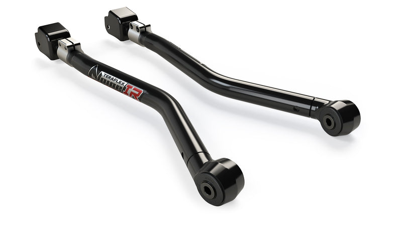 TeraFlex Long Control Arm, shown on a studio background: two black adjustable Alpine IR control arms with box-style mounts and silver adjusters on white