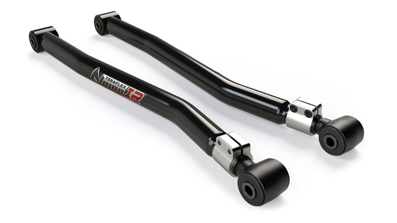 TeraFlex Long Control Arm, shown on a studio background: two black adjustable TeraFlex Alpine IR control arms with silver adjusters on white