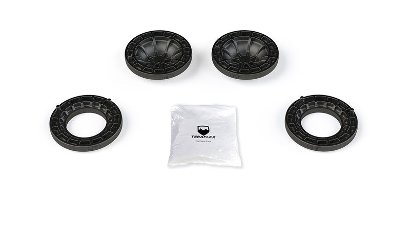 TeraFlex Performance Spacer Lift Kit, shown on a studio background: two 0.5-in spring spacers, two spacer rings and a TeraFlex hardware pack on white