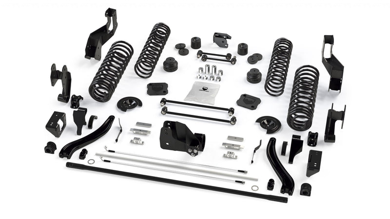 TeraFlex Sport ST Suspension System, shown on a studio background: exploded TeraFlex lift kit with four coil springs, sway bar, brackets and brake lines on white
