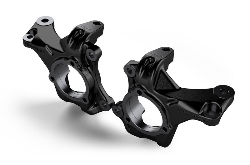 Pair of TeraFlex Dana 30/44 high steer knuckles on a white background