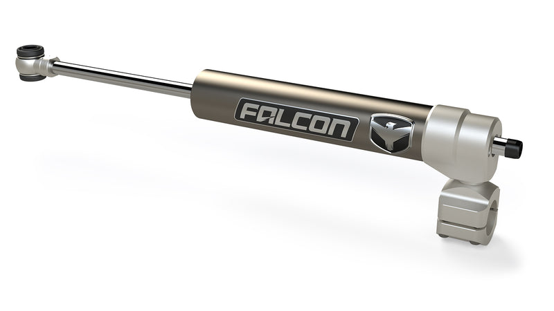 TeraFlex Steering Stabilizer, shown on a studio background: Falcon steering stabilizer with bronze body and clamp-style axle mount, rendered on white