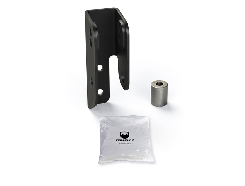 TeraFlex Track Bar, shown on a studio background: black bracket with steel spacer sleeve and TeraFlex hardware pack on white