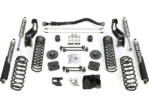 TeraFlex Trail Select Suspension System, shown on a studio background: TeraFlex lift kit with four Falcon shocks, track bar and coil springs on white