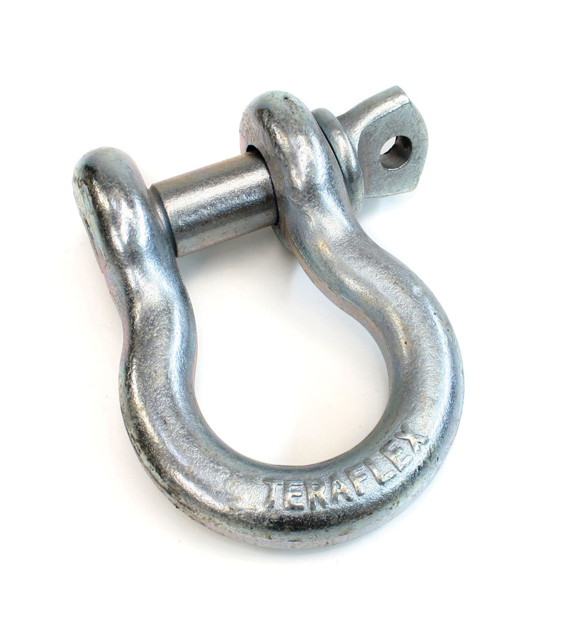Zinc-plated TeraFlex recovery D-ring shackle with pin on a white background
