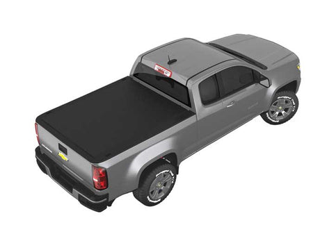 TruXedo Deuce soft folding tonneau cover closed over the bed of a pickup truck, high rear three-quarter view