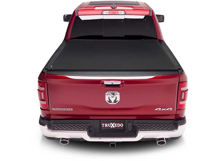 TruXedo Sentry CT hard roll-up tonneau cover closed on a 2019-2024 Ram 1500, straight rear view