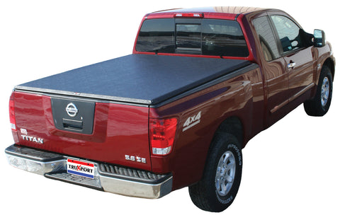 TruXedo TruXport soft roll-up tonneau cover closed on a 2004-2015 Nissan Titan, widest view