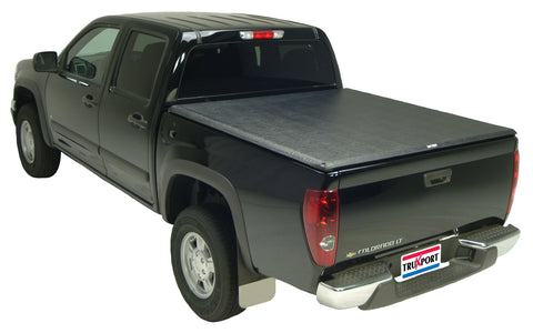 TruXedo TruXport soft roll-up tonneau cover closed over the bed of a pickup truck, widest view