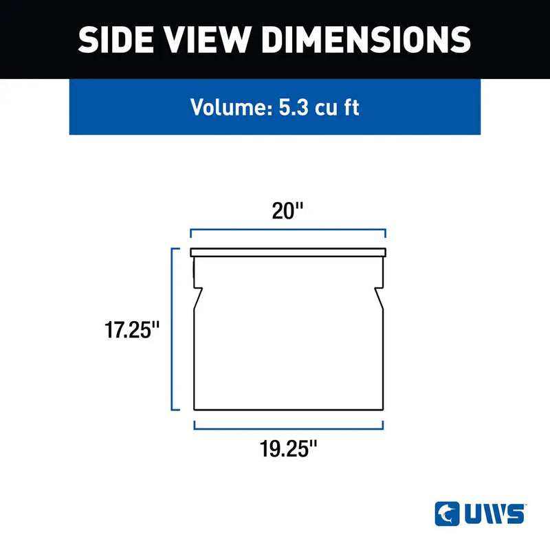 UWS 30" Utility Chest Box in Bright Aluminum, UWS side-view dimension drawing