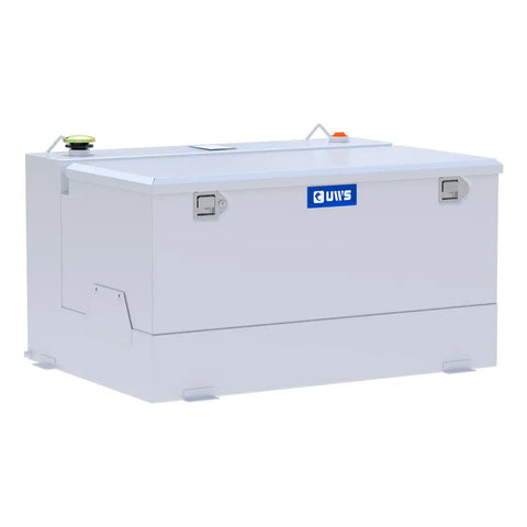 UWS ST-85-COMBO-W 85-gallon combo transfer tank in white, three-quarter studio view