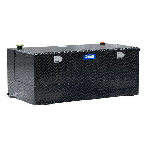 UWS TT-100-CB-B 100-gallon combo transfer tank in gloss black, three-quarter studio view