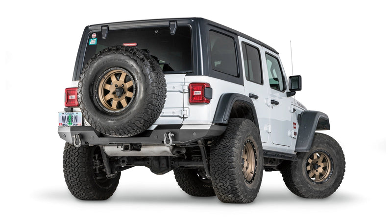 Warn Elite Rear Bumper for 2018-2026 Jeep Wrangler, installed on a Jeep Wrangler JL, low rear view