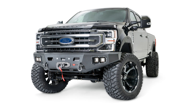 Warn Ascent HD Front Bumper for 2017-2021 Ford F-250/F-350 Super Duty, shown installed on the truck
