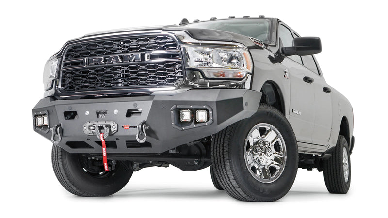 Warn Ascent HD Front Bumper for 2019-2026 Ram 2500/3500/4500/5500, shown installed on the truck