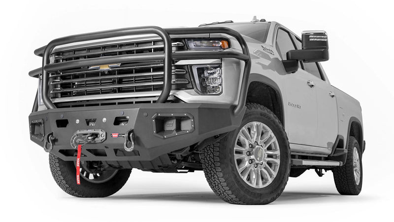 Warn Ascent HD Front Bumper with Full Grille Guard for 2020-2023 Chevrolet Silverado 2500/3500 HD, shown installed on the truck