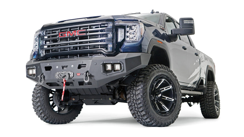 Warn Ascent HD Front Bumper for 2020-2021 GMC Sierra 2500/3500 HD, shown installed on the truck