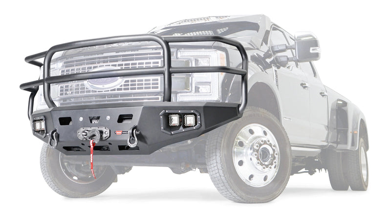 Warn Ascent HD Front Bumper with Full Grille Guard for 2017-2021 Ford F-450/F-550 Super Duty, ghost view showing the bumper with the vehicle faded out