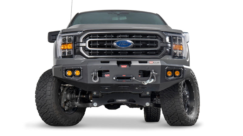 Warn Ascent Front Bumper for 2021-2023 Ford F-150, front view on the truck