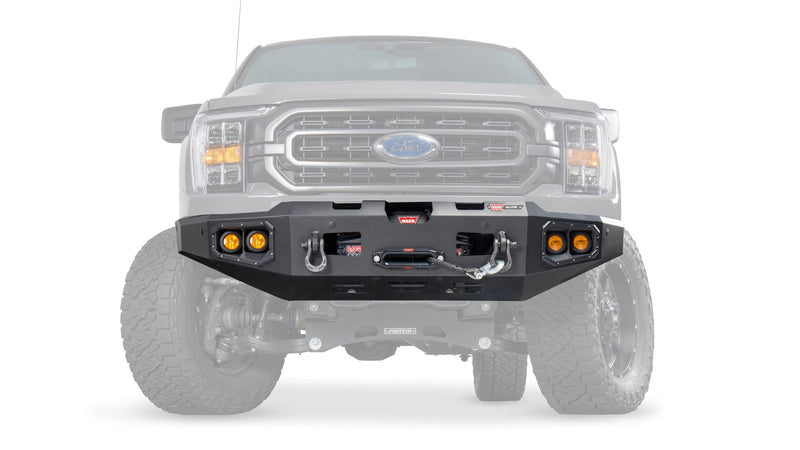 Warn Ascent Front Bumper for 2021-2023 Ford F-150, ghost view showing the bumper with the vehicle faded out