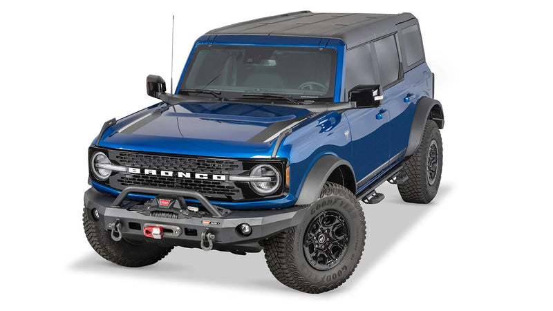 Warn Elite Front Bumper with Prerunner Grille Guard for 2021-2026 Ford Bronco, high-angle view on the Bronco