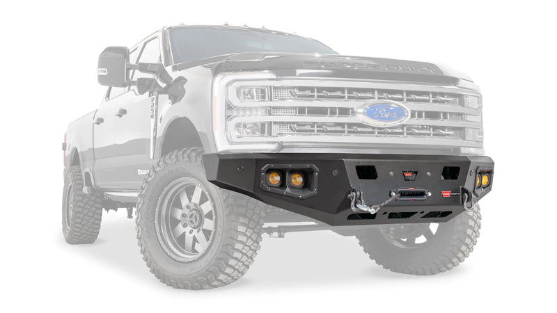 Warn Ascent HD Front Bumper for 2023-2026 Ford F-250/F-350/F-450/F-550 Super Duty, ghost view showing the bumper with the vehicle faded out
