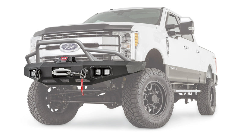 Warn Ascent Front Bumper with Prerunner Grille Guard for 2017-2022 Ford F-250/F-350/F-450/F-550 Super Duty, ghost view showing the bumper with the vehicle faded out