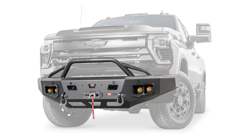 Warn Ascent HD Front Bumper with Prerunner Grille Guard for 2024-2026 Chevrolet Silverado 2500/3500 HD, ghost view showing the bumper with the vehicle faded out