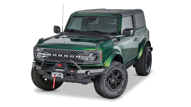 Warn Elite Front Bumper with Prerunner Grille Guard for 2021-2026 Ford Bronco, high-angle view on the Bronco