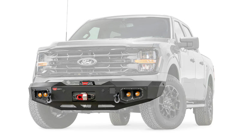 Warn Ascent Front Bumper for 2024-2025 Ford F-150, ghost view showing the bumper with the vehicle faded out