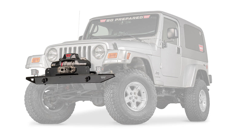 Warn Rock Crawler Front Full Width Bumper for 1997-2006 Jeep Wrangler, ghost view with the vehicle faded to show the bumper