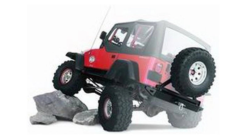 Warn Tire Carrier on a Warn Rock Crawler rear bumper, fitted to a Jeep Wrangler TJ