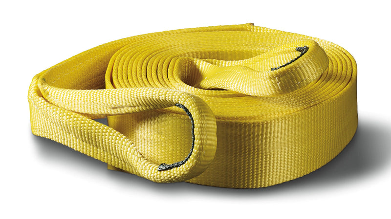 Warn standard 3" x 30 ft yellow recovery strap, laid out view