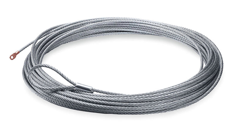 Warn 3/8" x 80 ft galvanized steel replacement winch rope for VR10 and VR12, thimble and lug end