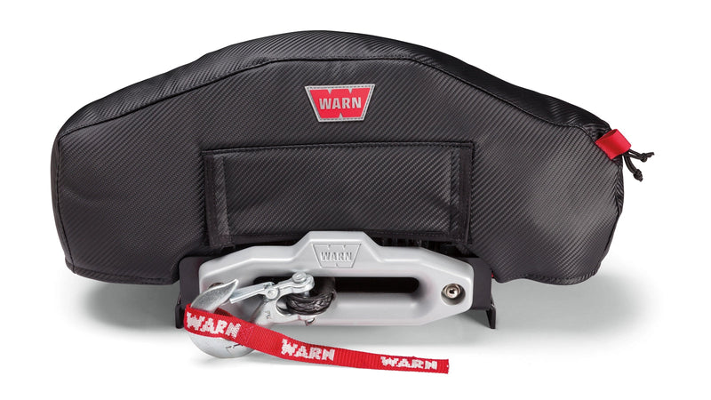 Warn Winch Cover for ZEON winches, front view fitted on a winch