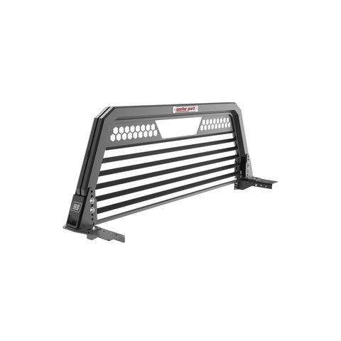 Weather Guard 11904-52-01 louvered aluminum headache rack in matte black, studio three-quarter view