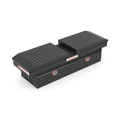 Weather Guard 124-5-04 gull-wing crossover box in gloss black, front three-quarter studio view with the lids closed