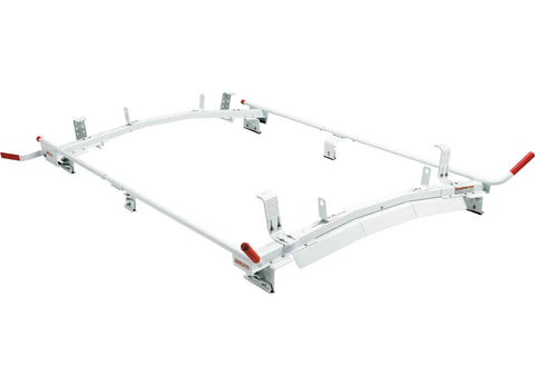 Weather Guard 234-3-01 dual-side Quick Clamp van ladder rack with curved cross members for full-size gutter vans, studio view