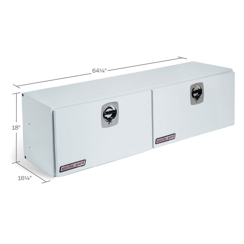 Weather Guard 265-3-02 Super-Side box in brite white, dimensional line drawing with the overall length, width and height called out